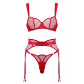 Muse 3-Piece Sheer Mesh BDSM Lingerie Set Red - Red - Her Fetish